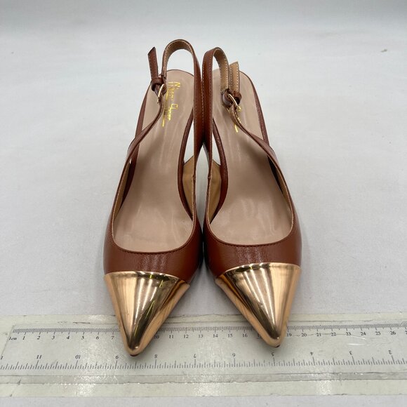 Milooey shoes Chocolate  Pointy Cap Toe Slingback Pumps Spiral High Heels Sandal - Picture 3 of 8